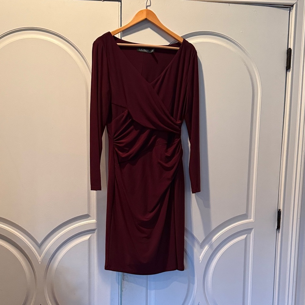 Aidan Mattox Deep Red Long Sleeve Dress